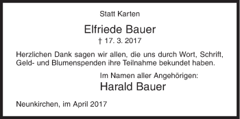 Traueranzeige von Elfriede Bauer von Siegener Zeitung