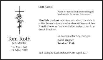 Traueranzeige von Toni Roth von Siegener Zeitung