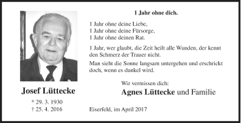 Traueranzeige von Josef Lüttecke von Siegener Zeitung