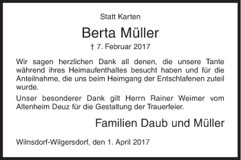 Traueranzeige von Berta Müller von Siegener Zeitung
