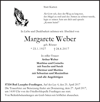 Traueranzeige von Margarete Weber von Siegener Zeitung