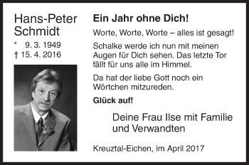 Traueranzeige von Hans-Peter Schmidt von Siegener Zeitung