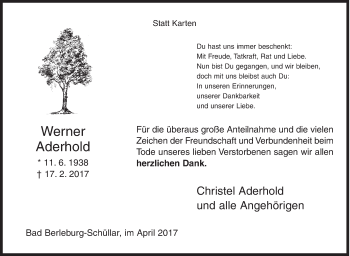 Traueranzeige von Werner Aderhold von Siegener Zeitung