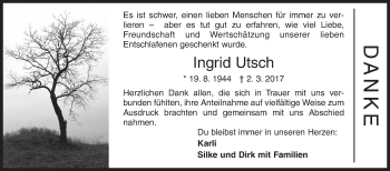 Traueranzeige von Ingrid Utsch von Siegener Zeitung