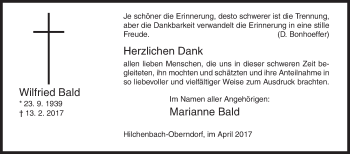 Traueranzeige von Wilfried Bald von Siegener Zeitung