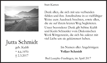 Traueranzeige von Jutta Schmidt von Siegener Zeitung