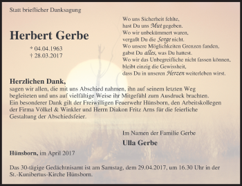 Traueranzeige von Herbert Gerbe von Siegener Zeitung