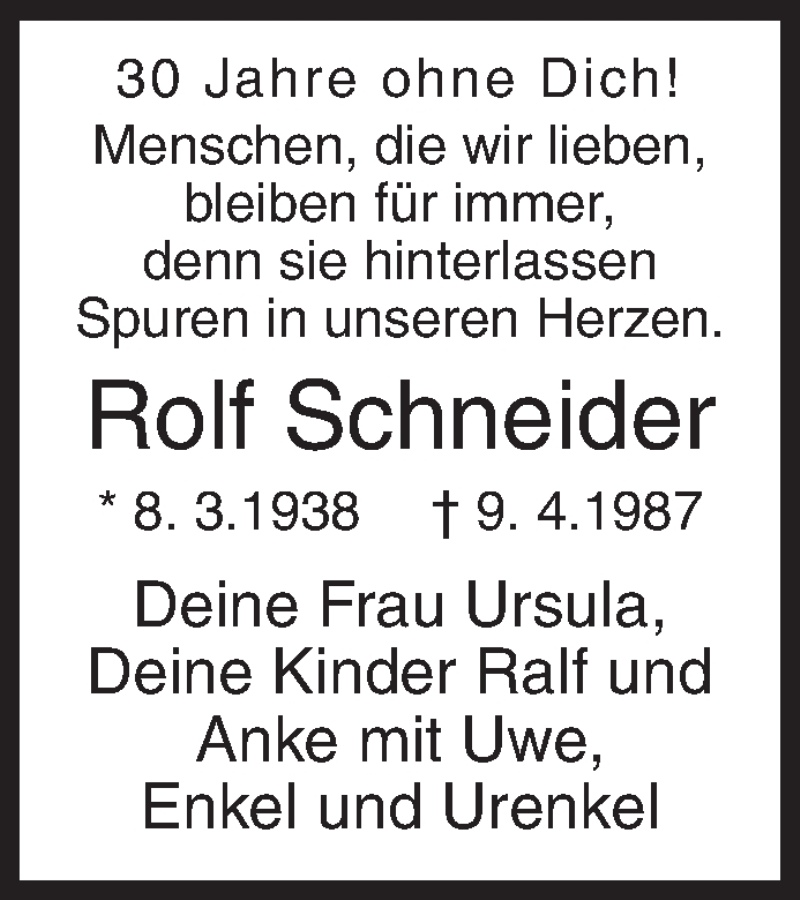 Traueranzeige für Rolf Schneider vom 08.04.2017 aus Siegener Zeitung