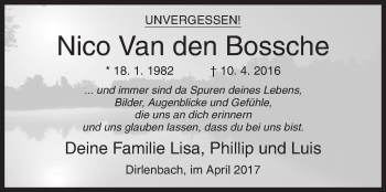 Traueranzeige von Nico Van den Bossche von Siegener Zeitung