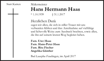 Traueranzeige von Hans Hermann Haas von Siegener Zeitung