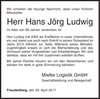 Traueranzeige von Hans Jörg Ludwig von Siegener Zeitung