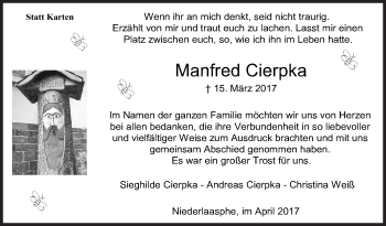 Traueranzeige von Manfred Cierpka von Siegener Zeitung