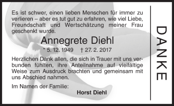 Traueranzeige von Annegrete Diehl von Siegener Zeitung