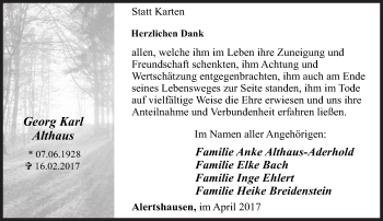 Traueranzeige von Georg Karl Althaus von Siegener Zeitung