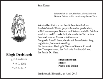 Traueranzeige von Birgit Dreisbach von Siegener Zeitung