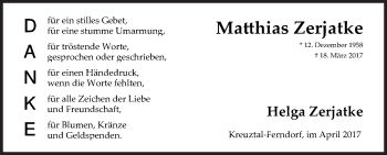 Traueranzeige von Matthias Zerjatke von Siegener Zeitung