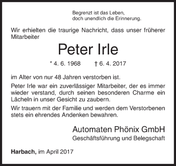 Traueranzeige von Peter Irle von Siegener Zeitung