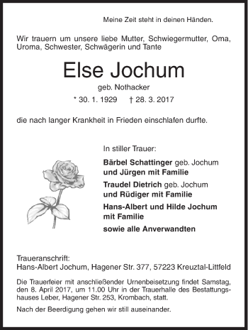 Traueranzeige von Else Jochum von Siegener Zeitung