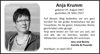 Traueranzeige von Anja Krumm von Siegener Zeitung
