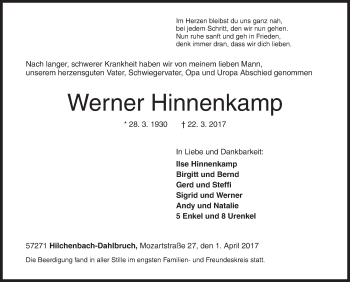 Traueranzeige von Werner Hinnenkamp von Siegener Zeitung