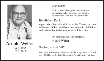 Traueranzeige von Arnold Weber von Siegener Zeitung