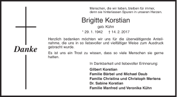 Traueranzeige von Brigitte Korstian von Siegener Zeitung