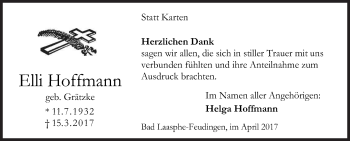 Traueranzeige von Elli Hoffmann von Siegener Zeitung