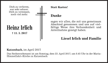 Traueranzeige von Heinz Irlich von Siegener Zeitung
