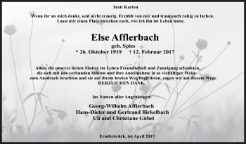 Traueranzeige von Else Afflerbach von Siegener Zeitung