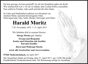 Traueranzeige von Harald Moritz von Siegener Zeitung