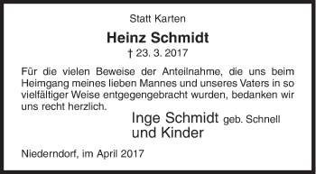 Traueranzeige von Heinz Schmidt von Siegener Zeitung