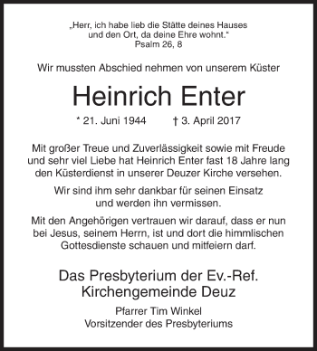 Traueranzeige von Heinrich Enter von Siegener Zeitung