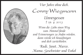 Traueranzeige von Conny Wiegmann von Siegener Zeitung