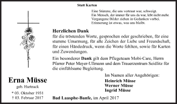 Traueranzeige von Erna Müsse von Siegener Zeitung