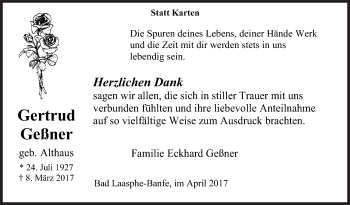 Traueranzeige von Gertrud Geßer von Siegener Zeitung