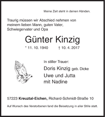Traueranzeige von Günter Kinzig von Siegener Zeitung
