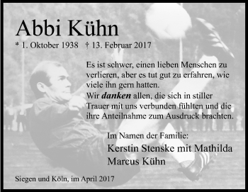 Traueranzeige von Abbi Kühn von Siegener Zeitung