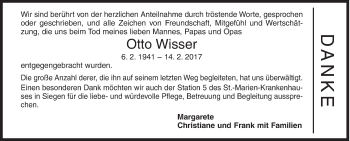 Traueranzeige von Otto Wisser von Siegener Zeitung
