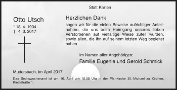 Traueranzeige von Otto Utsch von Siegener Zeitung