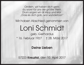 Traueranzeige von Loni Schmidt von Siegener Zeitung