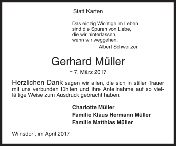 Traueranzeige von Gerhard Müller von Siegener Zeitung