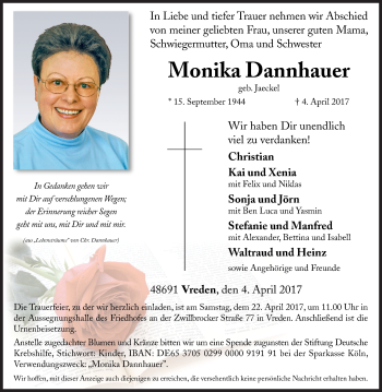 Traueranzeige von Monika Dannhauer von Siegener Zeitung