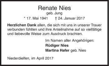 Traueranzeige von Renate Nies von Siegener Zeitung