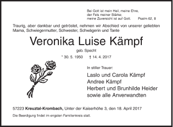 Traueranzeige von Veronika Luise Kämpf von Siegener Zeitung