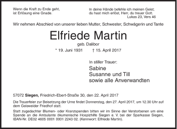 Traueranzeige von Elfriede Martin von Siegener Zeitung