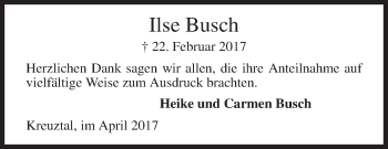 Traueranzeige von Ilse Busch von Siegener Zeitung