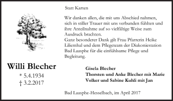 Traueranzeige von Willi Blecher von Siegener Zeitung