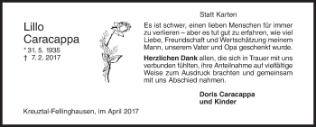 Traueranzeige von Lillo Caracappa von Siegener Zeitung