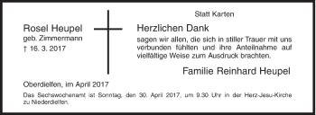 Traueranzeige von Rosel Heupel von Siegener Zeitung