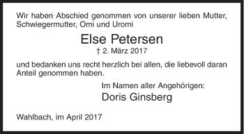 Traueranzeige von Else Petersen von Siegener Zeitung